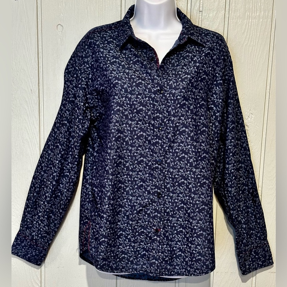 Italina Dark Blue Patterned Button Down Shirt - FINAL PRICE